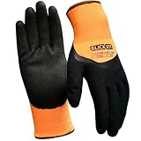 SLICK KIT Winter Work Gloves for Men and Women, Waterproof & Insulated Freezer Gloves with Sandy Nitrile Coating, Super Grip for Cold Weather, Heavy Duty, Orange, 1 Pair (Large/10)