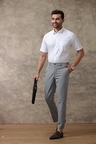 Image of Ramraj Cotton Men Solid Cotton White Half Sleeve Shirt Crafted For A Clean| Versatile| Comfortable look