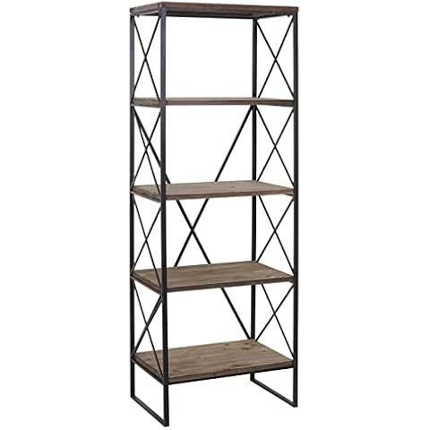 Bücherregal HWC-C10, Standregal Wohnregal, Echtholz Metall Cover