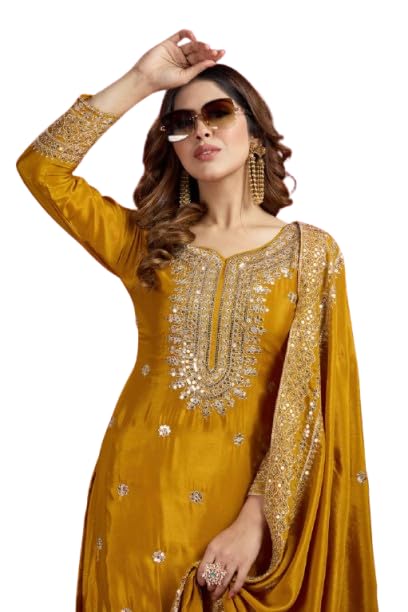 Image of Women's Heavy Embroiderd Work Purple Color Weding Wear Straight Kurta Sharara Set for Women with Dupatta