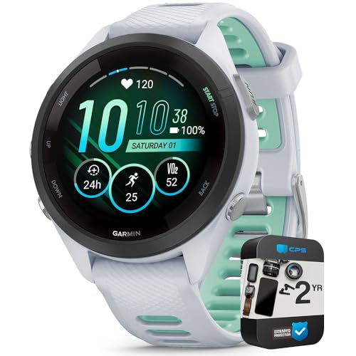 Garmin 010-02810-04 Forerunner 265S GPS Smartwatch Whitestone/Neo Tropic | Official USA Partner Model | Bundle with 2 YR CPS Enhanced Protection Pack