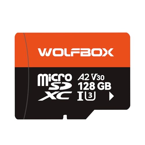WOLFBOX 128GB MicroSD Card with Adapter, Up to 100MB/s, U3 A2 V30 High Speed Transfer, Supports 4K UHD Video Recording, Fit for G840S / G930 / G900PRO / G900 Tripro Dash Cams