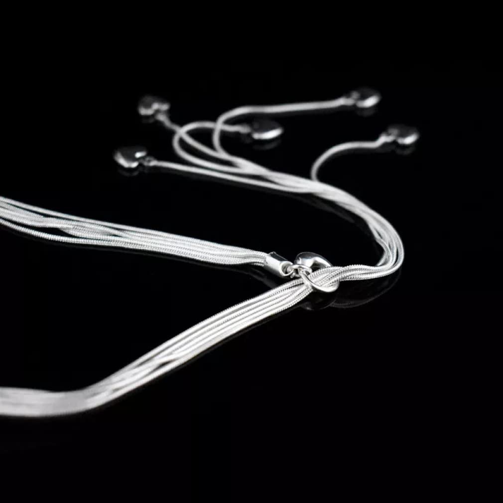 Collar con Colgante de corazón de Borla Larga de Plata de Ley 925, Collares de Gota Maxi de Cinco Pisos para Mujer, Regalo de joyería