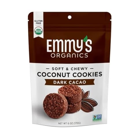 Emmy's Organics Coconut Cookies, Dark Cacao, 6 oz (Pack of 8) | Gluten-Free Organic Cookies, Vegan, Paleo-Friendly Cover