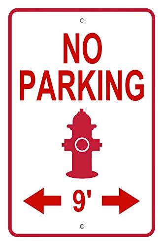 BuildASign No Parking 9ft on Either Side (with Fire Hydrant Symbol) Safety Sign- 18" x 12".063 Alumi