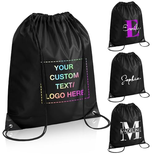 Custom Drawstring Bags with Name Logo Text, Personalized Drawstring Pouch Bulk, Customized Drawstring Bag for Gym, Sports, Events, 13.4”x17”