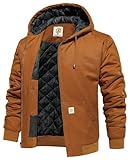Men's Winter Hooded Active Jacket with Warm Quilted-Lined Insulated Work Jacket Cotton Outdoor Casual Work Hoodie Coats with Zipper Inside Pocket