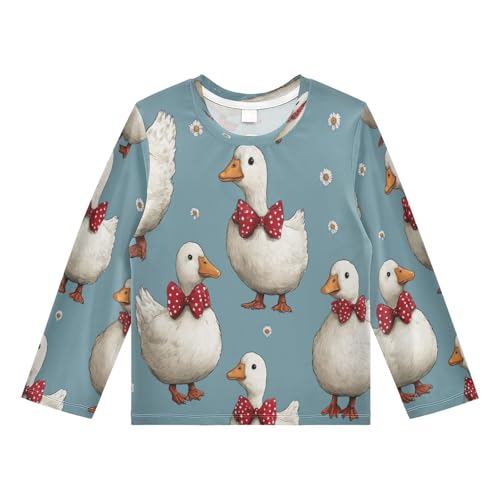 Duck Pattern with Flowers Boys Rash Guard Long Sleeve UPF 50+ Boys Swim Shirt Quick Dry Shirt for 3-12 Years