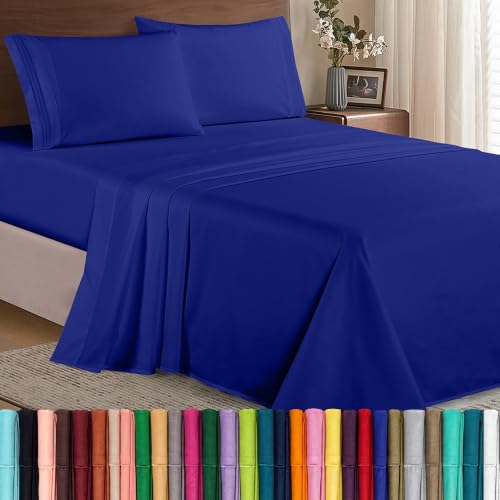 Image of Elegant Comfort Luxury 1500 Premium Hotel Quality Microfiber 4-Piece Sheet Set - Wrinkle Resistant, All Around Elastic Fitted Sheet, Deep Pocket up to 16 inch, California King, Royal Blue