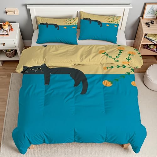 Housse couette avec fermeture éclair chat comique pour faciliter le change du lit