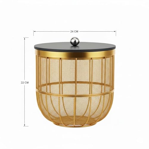Image of Elegant Metal Fruit Basket with Lid | Large Capacity Mesh Storage Basket for Fruits & Vegetables | Dustproof Covered Fruit Bowl for Kitchen Counter & Dining Table Organizer