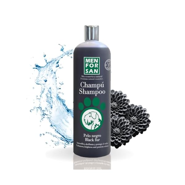 MENFORSAN Schwarzes Shampoo für Hunde | Farbintensivierer | Glanzverstärker | Entfernt Orangetöne | Tiefgehende Feuchtigkeitspflege | 1L