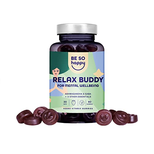 Ashwagandha Gummies, Cortisol Senken, 250mg Hochdosiert, Anti Stress Gummibärchen mit Gaba und Rhodiola, 60 Gummies, Erdbeergeschmack, Vegan, Be So Happy®
