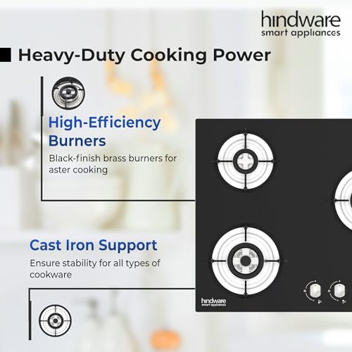 Hindware Smart Appliances | KA Hob Nora Plus | Kitchen Hob | Designer Brass Burners | Auto Ignition | SS Drip Tray | Cast Iron Pan Support | (3... - Image 5