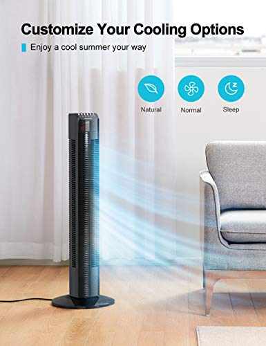 Tower Fan, Homech Whole Room Wind Curve Auto Oscillating Tower Fan with Remote, Quiet Cooling, 3 Modes, 3 Speeds, up to 12H Timer, LED Display with Auto Screen Off, Floor Bladeless Fan for Bedroom, Study or Office Use - Thumbnail 2