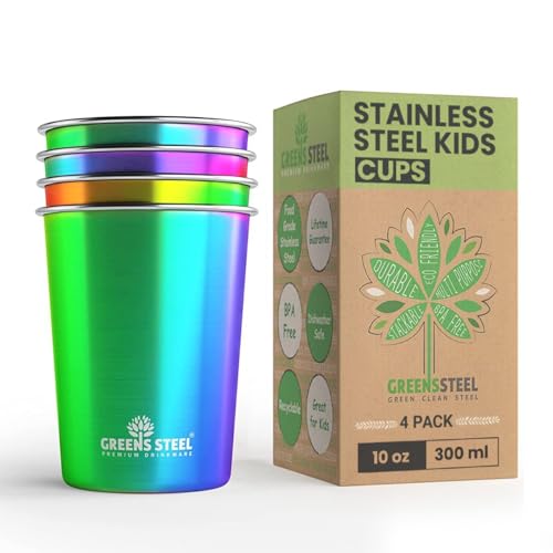 10oz Kids Cups – Stainless Steel Cups for Home, Party, Camping & Outdoor Activities – BPA Free,...