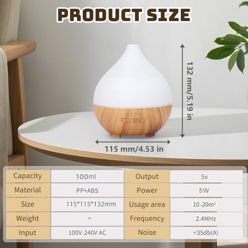 Flintronic Essential Oil Diffuser, 100ml Aromatherapy Ultrasonic Cool Mist Humidifier, Auto Shut-Off Function and Timer, Scented Humidifier with 7 LED Light Colors for Bedroom, SPA, Office, Baby - Image 3