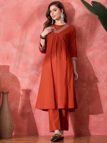 Image of Truvon Fashions Stylish Women's Co-Ord Kurta with Pant Set Cotton Floral Kurti for Women