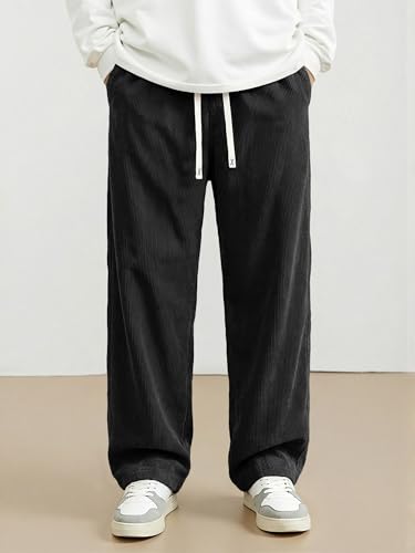 JMIERR Mens Corduroy Pants Straight Leg Baggy Joggers, Black, M β image 2