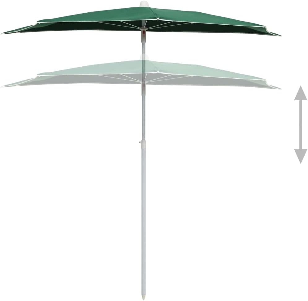 vidaXL Half-Round Garden Parasol – Green Outdoor Umbrella with UV Protective Polyester for Patio, Deck, Garden, with Sturdy Steel Structure