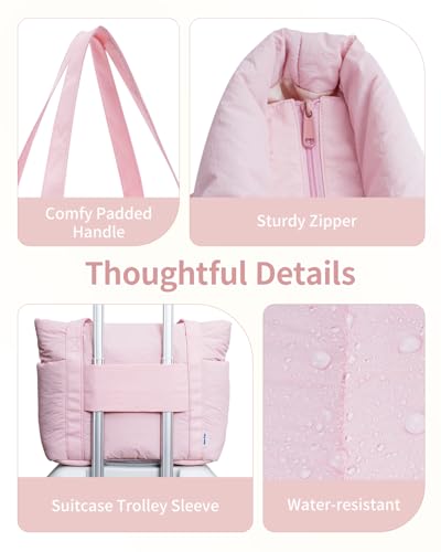 Image of Narwey Puffer Tote Bag for Women Girl, Puffy Travel Gym Shoulder Handbag