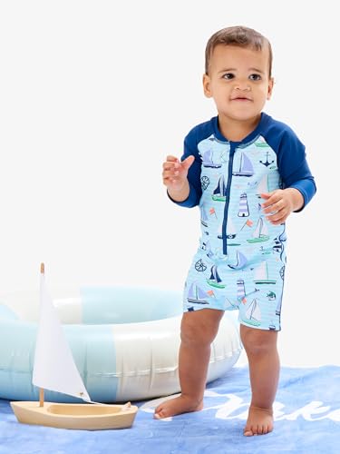 Image of RUGGEDBUTTS Baby /Toddler Boy Swimsuit, One Piece Zipper Rash Guard Sunsuit with UPF 50+ Sun Protection
