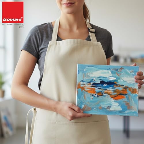 Image of Isomars Painter's Apron - Grey Canvas Art Apron for Artists, Painters, Students & Crafters - Size: Regular - 23.5 inch x 24.5 inch