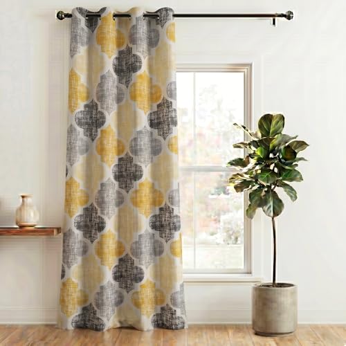 Image of Home Sizzler 1 Piece Morocaan Eyelet Polyester Semi Transparent Long Door Curtains-9 Feet, Yellow