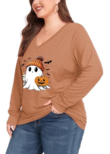 Women's Plus Size Tops Long Sleeve Tee Shirt V Neck Basic Ladies Loose Fit T Shirt2