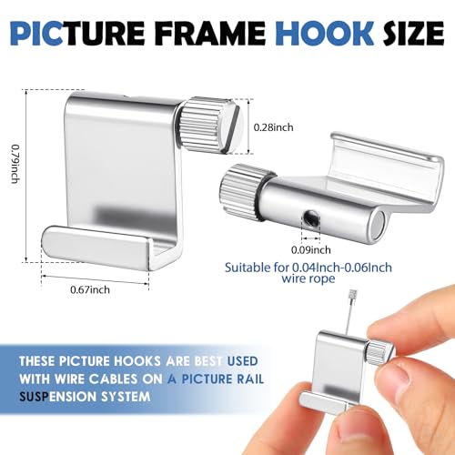 Image of Hicarer 12 Pcs Adjustable Hooks for Gallery Picture Hanging System Picture Rail Hooks Hangers for Exhibition Art Gallery Supplies (Press-Adjustable)
