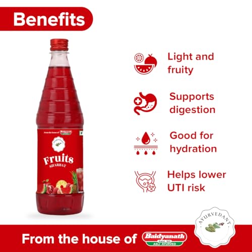 Image of Baidyanath Ayurvedant Fruit Sharbat - 750 ML - Refreshing Natural Beverage Mix Rich in Vitamins & Antioxidants for Summer Hydration (Pack of 2)