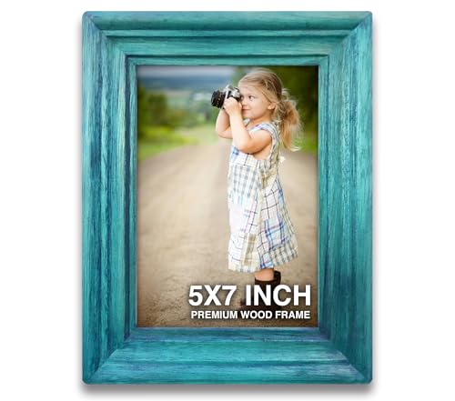Image of 5x7 Photo Frame | Frame for Wall Decoration | Photo Frame Small | Blue Wooden Frame for Wall | Perfect for Home, Office & Living Room, Ideal Gift for Friends (5x7 inch, Blue)