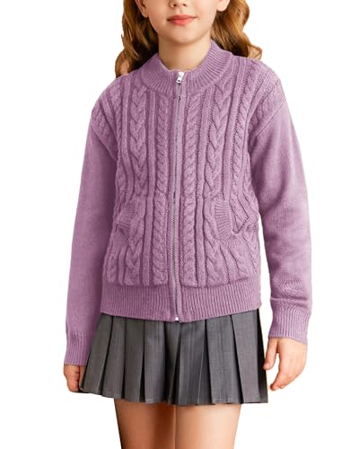 Image of GRACE KARIN Girls Knit Cardigan Sweater Zip Long Sleeve Kids School Uniform Fall Jacket Size 6-14