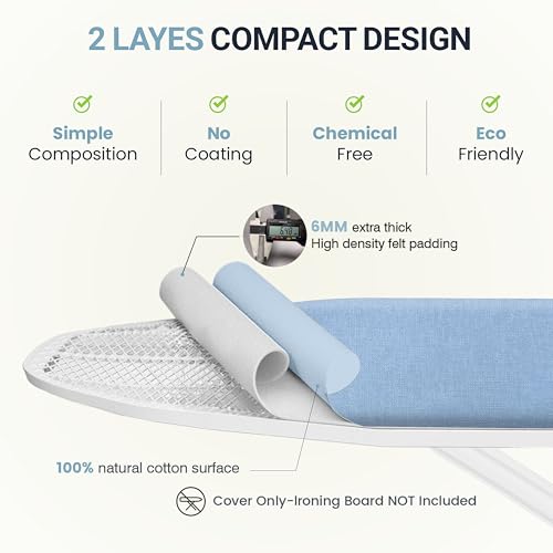 Image of Ironing Board Cover and Pad 18 inchx54 inch Extra Thick Natural Cotton, Scorch and Stain Resistant Iron Board Cover, Extra Large Iron Board Cover with Fasteners Heavy Duty Heatproof Elastic Edge Blue