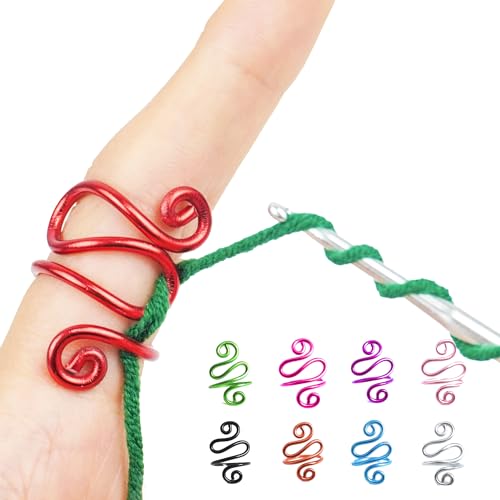NIBIBALA Crochet Tension Ring, Lefties & Righties Yarn Tension Control, Adjustable Companion Ring, Birthday Gifts For Friend, Sister, Mom, Aunt, Grandma, Knitters (Size 7-10, Red)