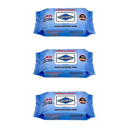 Colemerg Cleansing Wipes, 300 Wipes, 3 Pack - 100 per Package - One Hand Open Everyday and Travel Wipes