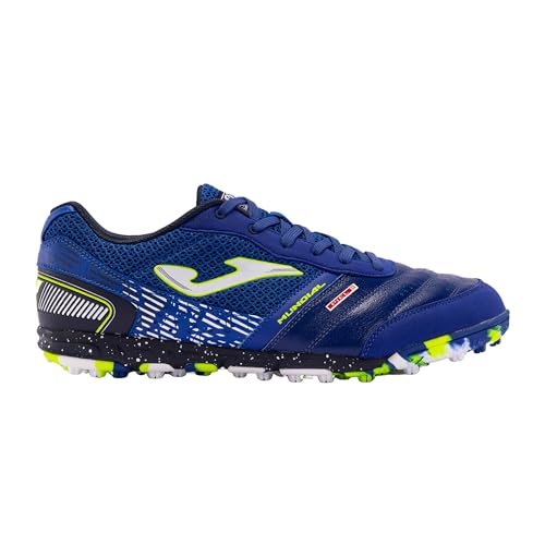 Joma - Soccer Shoes for Turf, Blue 6.5-11 Natural Leather and Mesh Upper, VTS Ventilation, Protection Toe,