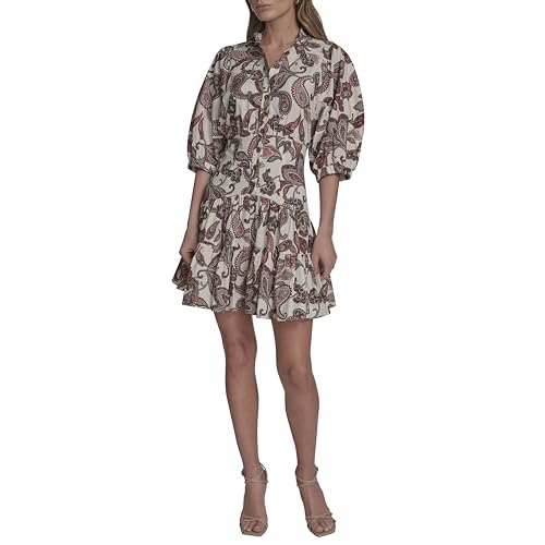 BCBG Women's Short Puff Sleeve Faux Collar Cotton Fit & Flare Mini Dress2