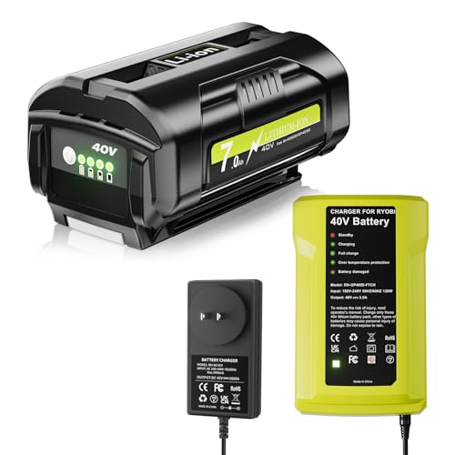 Bonadget 7000 mAh 40V Replacement for RYOBI Battery and Charger Combo Compatible with Ryobi 40 Volt Battery OP4026 OP40601 OP4050A OP4040 OP4030 OP4050 40 Volt Charger