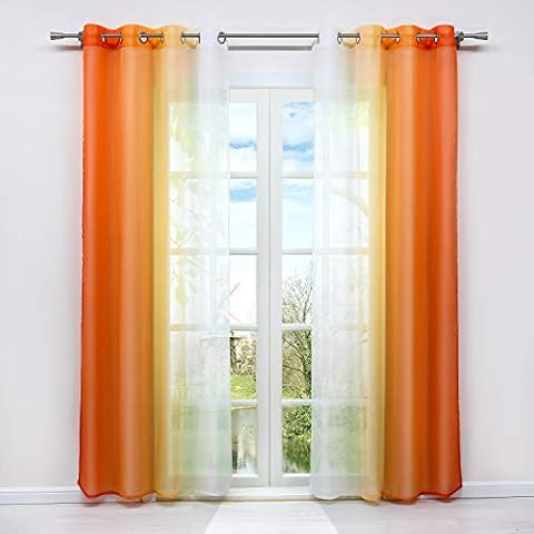 HongYa 2er-Pack Farbverlauf Gardinen Transparenter Voile Vorhänge Schals mit Ösen H/B 225/140 cm Orange Cover