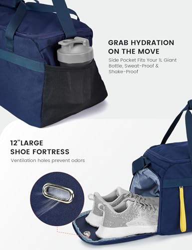 Image of SKYSPER Gym Bag for Men & Women with Shoe Compartment, Carry-on Gym Duffle Bag for Travel and Sports, Workout Overnight Bag with Large Wet Pocket, Blue