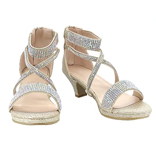 Image of ABSOLEX Girl's Toddler /Little Kid /Big Kid Cross Strappy Open Toe Rhinestone Dressy Low Heel Dress Up Pump Sandal