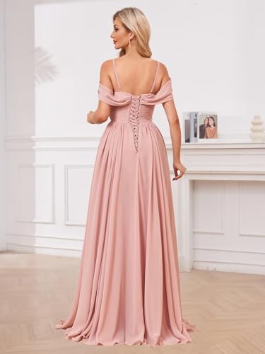 Chiffon V Neck Bridesmaid Dresses for Women Ruffled Flutter Sleeve Formal Evening Gown with Slit3