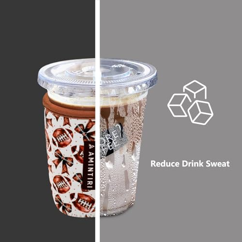 Image of 3 Pack Reusable Sleeve for Iced Coffee Cup, Coffee Neoprene Sleeve for Iced&Hot Drinks, Coffee Sleeve Compatible with Starbucks, Dunkin Coffee Cup. (Bow&Football)