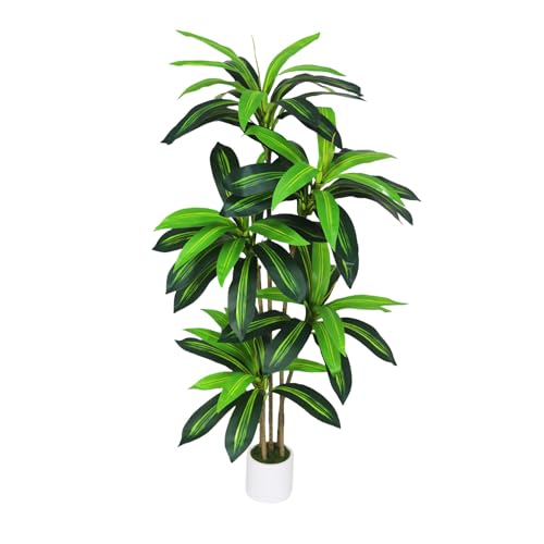 Artificial Dracaena Tree 5FT - Fake Plants Tree with White Planter - Faux Yucca Tree Tall with...