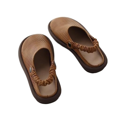 Women's Closed Toe Sandals Breathable Soft Sole Flat Slide Mules | Genuine Leather Cushioned Footbed | Non-Slip Casual Summer Shoes