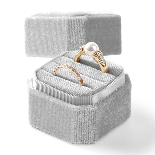 3 Slots Ring Box Velvet Ring Gift Box Wedding Day For Proposal, Engagement, Wedding,Mother's Day, Valentine's Day(Grey)