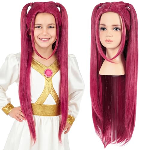 Image of morvally 27.6 Inches Long Red Wig with 2 Ponytails - Anime Cosplay Wigs for Halloween Costume Party (Red, Small Head)