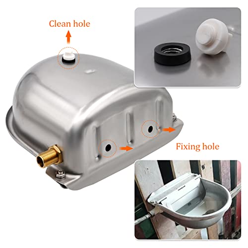 farm & ranch Automatische runderdrink met afvoerstop, roestvrij staal, met 2 stuks verstelbaar koperen vlotterventiel voor os, paard, geiten, schapen, rundvlees, hond - Afbeelding 7