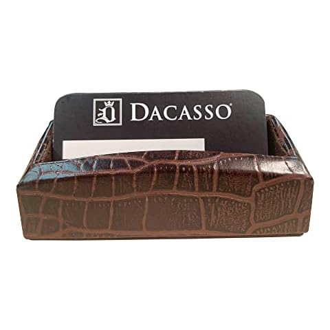Tarjetero de escritorio Dacasso de piel con relieve de cocodrilo marrón Cover